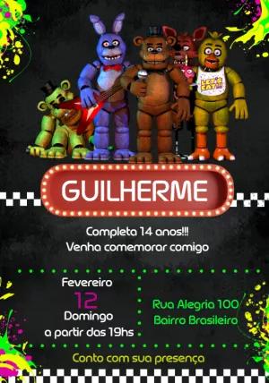 Convite Aniversário Five Nights at Freddy's para Editar Online