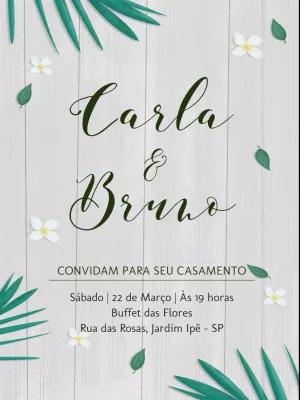 Convite Casamento Rústico Folhagens Verde Editável Online