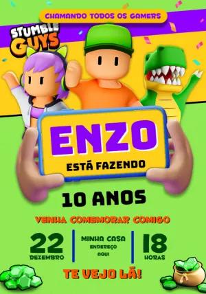 Convite Aniversário Stumble Guys com Personagens para Editar