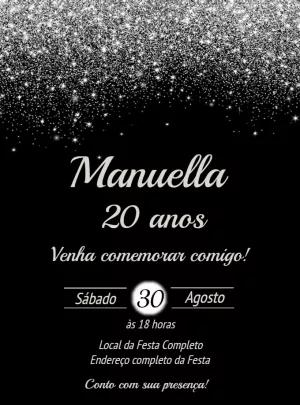 Convite de Aniversário Glitter Prata para Editar Online