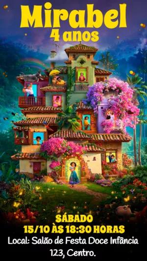 Convite de Aniversário Encanto com Personagens para Editar