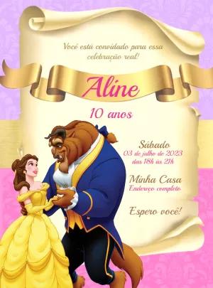 Convite Aniversário A Bela e a Fera para Editar Online