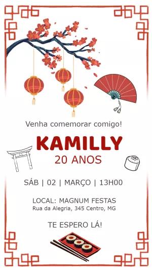 Convite de Aniversário Festa Oriental para Editar Online