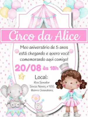 Convite Aniversário Circo Rosa para Menina Editável Online