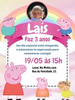Convite de Aniversário Peppa Pig com Foto para Editar Online