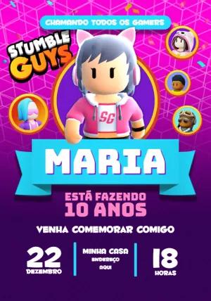 Convite de Aniversário Stumble Guys para Editar Online