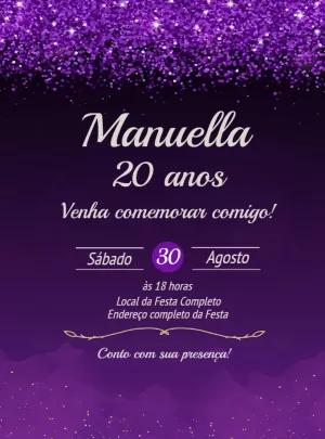 Convite de Aniversário Roxo com Glitter para Editar Online
