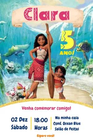 Convite de Aniversário Moana para Editar e Enviar Online