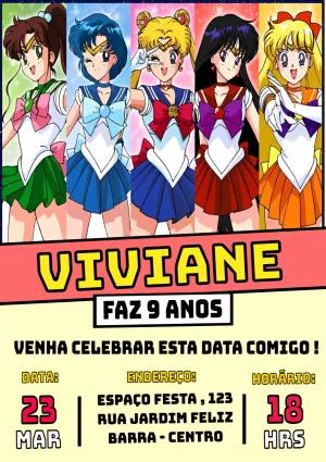 Convite de Aniversário Sailor Moon para Editar Online