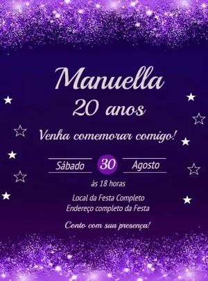Convite de Aniversário Roxo com Glitter para Editar Online