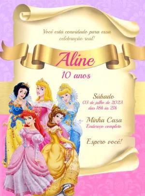 Convite Aniversário Princesas da Disney para Editar Online