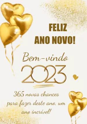 Convite de Ano Novo Dourado com Balões para Editar Online