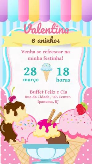 Convite de Aniversário Sorveteria Colorido para Editar Online