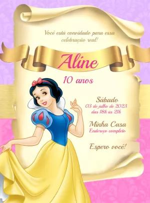 Convite de Aniversário Branca de Neve Editável Online