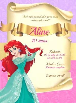 Convite de Aniversário Ariel Princesa Sereia para Editar Online