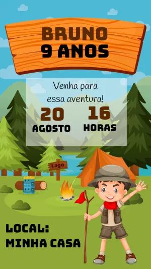 Convite Aniversário Acampamento Escoteiro para Editar Online