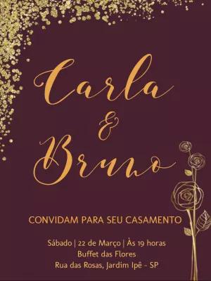 Convite de Casamento Marsala e Dourado para Editar Online