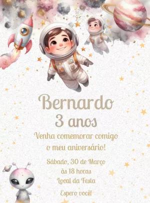 Convite Aniversário Astronauta Aquarela para Editar Online