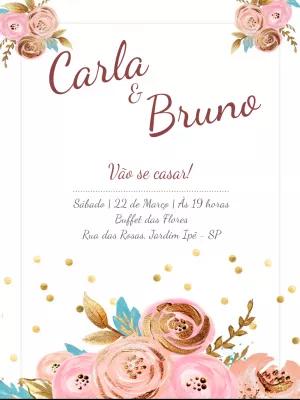 Convite de Casamento Floral Rosé Gold para Editar Online