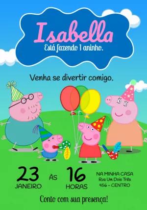 Convite Aniversário Peppa Pig para Editar Online e Imprimir