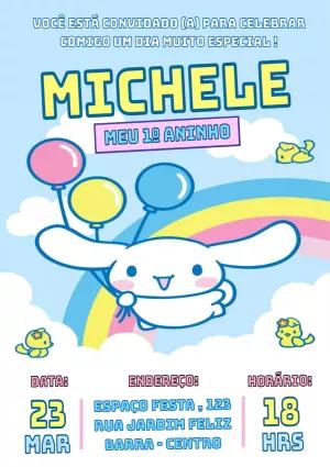 Convite de Aniversário Cinnamoroll Fofo para Editar Online