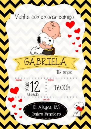 Convite de Aniversário Snoopy e Charlie Brown para Editar Online
