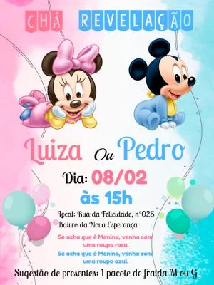 Convite Chá Revelação Mickey e Minnie Bebê para Editar Online