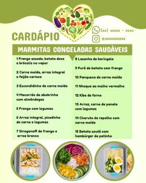 Cardápio de Marmitas Fit com Design Saudável para Editar