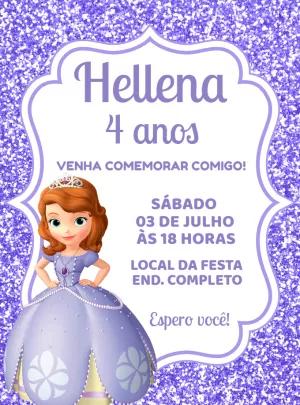 Convite de Aniversário Princesinha Sofia para Editar Online