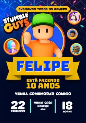 Convite Aniversário Stumble Guys com Personagens para Editar