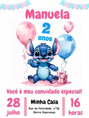 Convite de Aniversário Stitch Editável para Imprimir