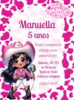 Convite Aniversário Boiadeira Menina para Editar Online