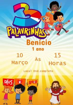 Convite Aniversário 3 Palavrinhas para Editar Online