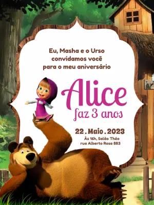 Convite Aniversário Masha e o Urso para Editar Online