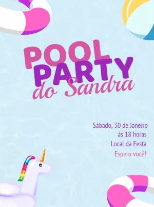 Convite Aniversário Pool Party Unicórnio para Editar Online