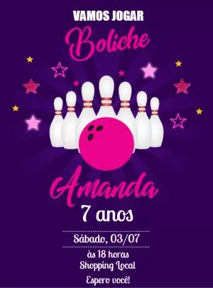 Convite de Aniversário Boliche Rosa para Editar Online