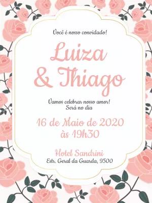 Convite de Casamento Floral Rosa para Editar Online