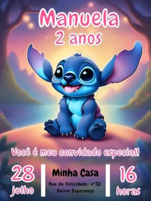 Convite Aniversário Stitch Editável para Enviar Online