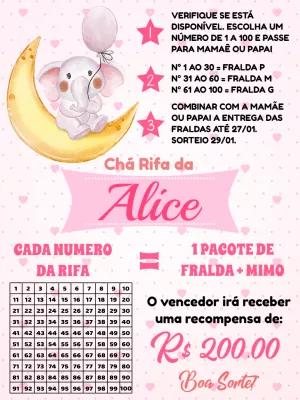 Convite Chá Rifa Elefantinha Rosa Editável para Imprimir