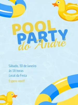 Convite Aniversário Pool Party com Patinho para Editar Online