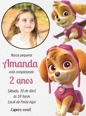 Convite Aniversário Patrulha Canina Skye para Editar Online