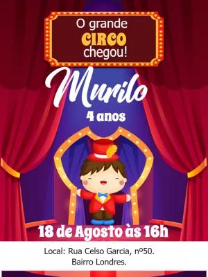 Convite Aniversário Circo com Mágico para Editar Online