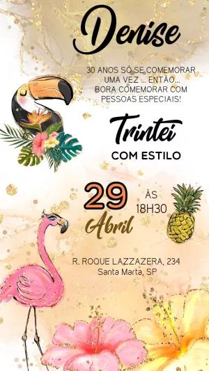 Convite de Aniversário Tropical Havaiano para Editar Online