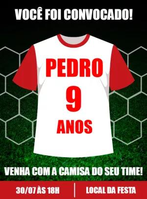 Convite Aniversário Futebol Camisa de Time para Editar Online