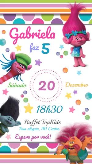 Convite de Aniversário Trolls com Personagens para Editar