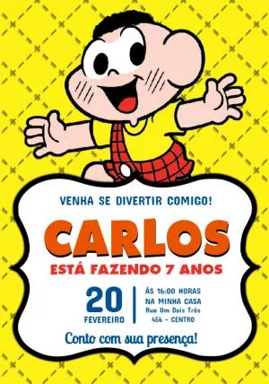 Convite de Aniversário Cascão Turma da Mônica para Editar Online