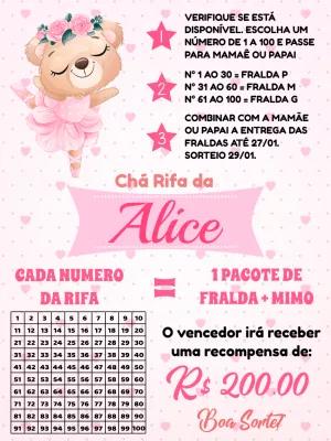 Convite Chá Rifa Ursinha Bailarina Editável Online