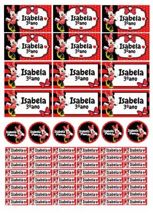 Kit Etiqueta Escolar Minnie para Editar e Imprimir