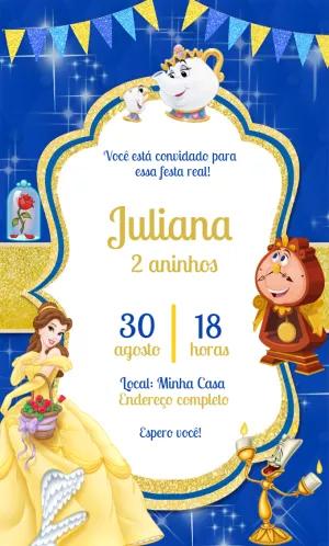 Convite de Aniversário Bela e a Fera para Editar Online