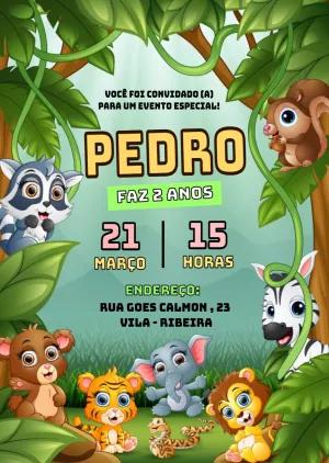 Convite de Aniversário Safari Zoológico para Editar Online